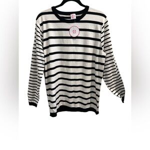 NWT Wanna B Black & Cream Striped Knit Sweater Size L